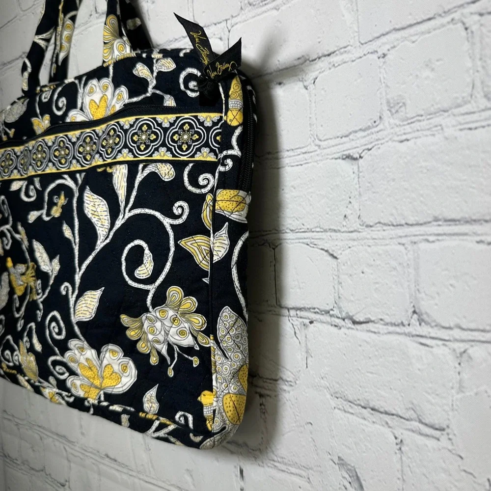Vera Bradley Night and Day Quilted Laptop Bag Case‎ Sleeve Black Yellow Floral